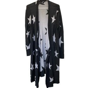 Torrid Gray with White Stars Long Sleeve Open Drape Front Duster Cardigan Size 0